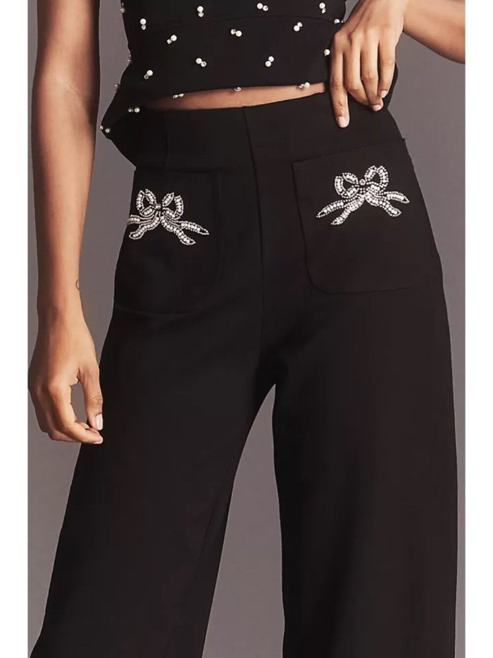 Anthropologie Colette Full-Length Embroidered Pocket Pants Maeve Black Womens 23 - Picture 12 of 12
